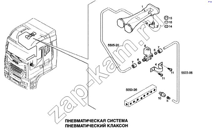 Схема/чертеж: Пневматическая система, пневматический клаксон / IVECO Stralis