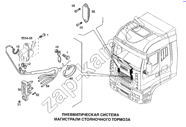Схема/чертеж: Пневматическая система, магистрали стояночного тормоза / IVECO Stralis