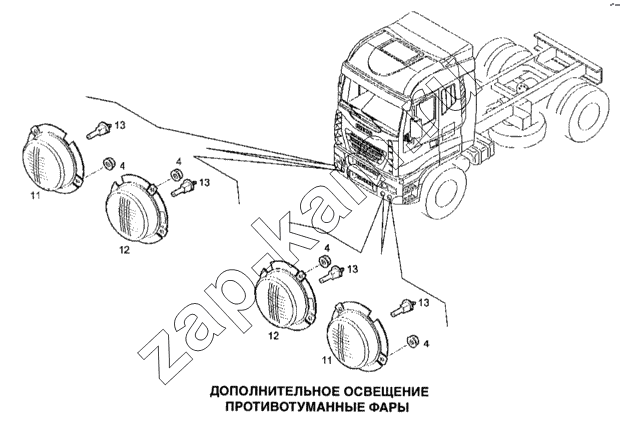 Схема/чертеж: Дополнительное освещение, противотуманные фары / IVECO Stralis