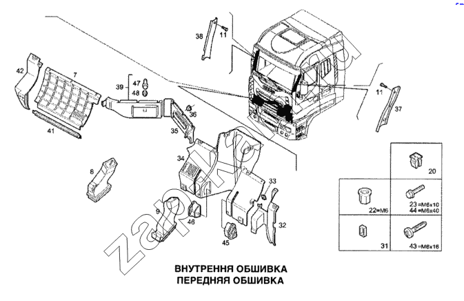 Схема/чертеж: Внутренняя обшивка, передняя / IVECO Stralis