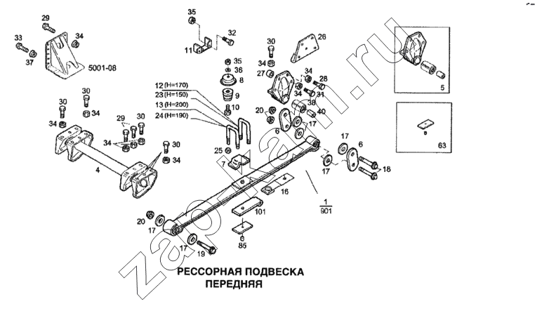 Схема/чертеж: Рессорная подвеска передняя / IVECO Stralis