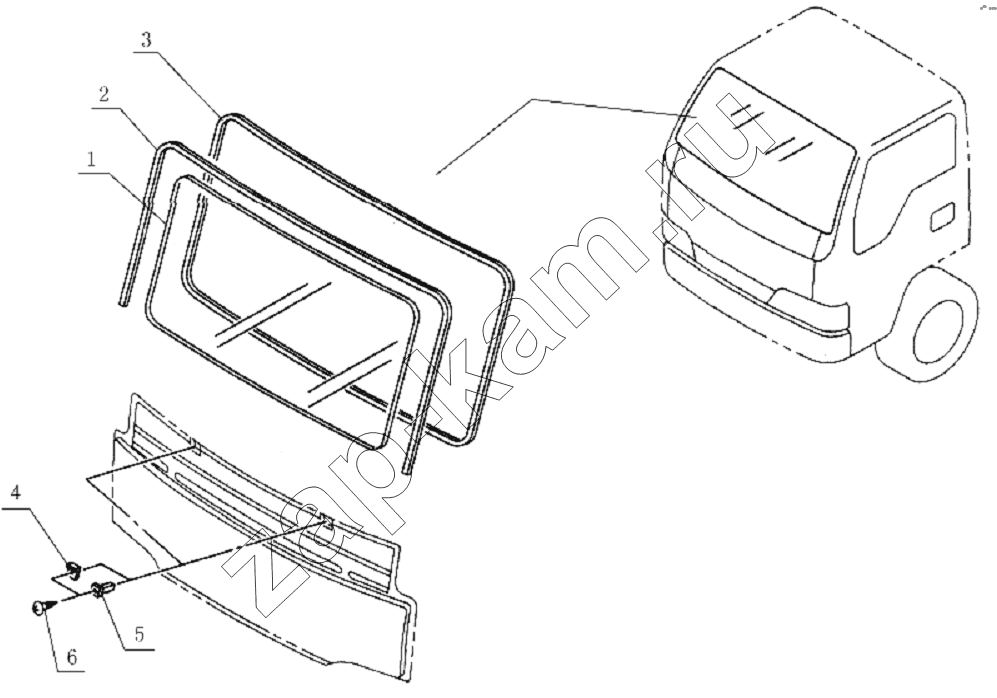 Схема/чертеж: 5206D0 Front windshield glass / JAC Motors HFC 1020K-D134