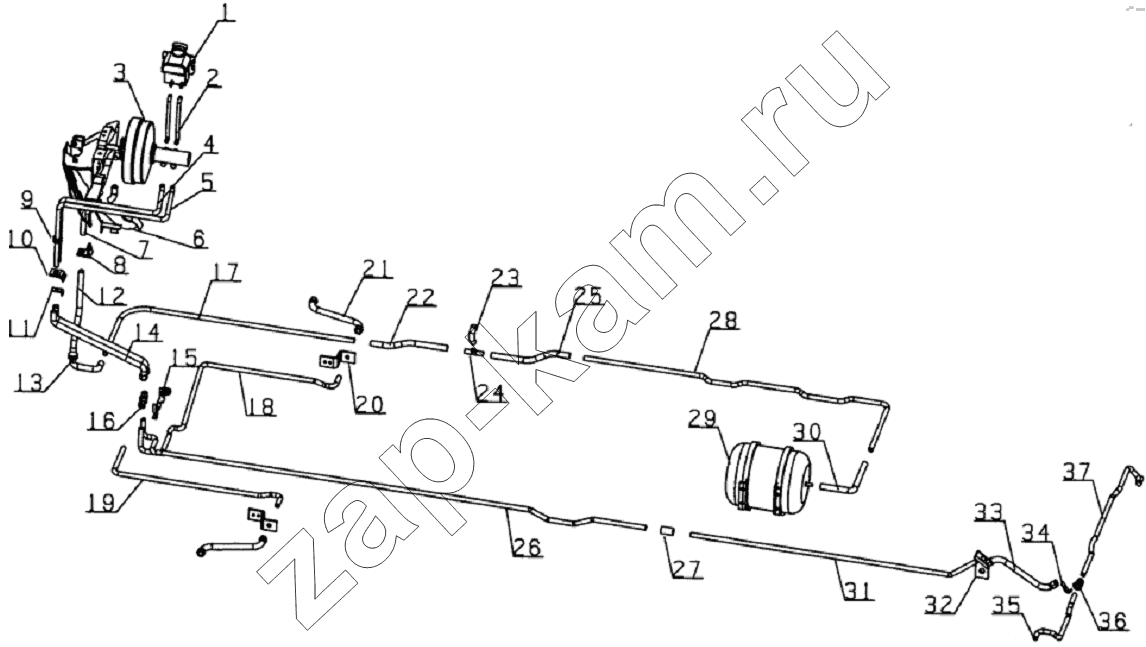 Схема/чертеж: 3506D126 Brake pipe system / JAC Motors HFC 1020K-D126
