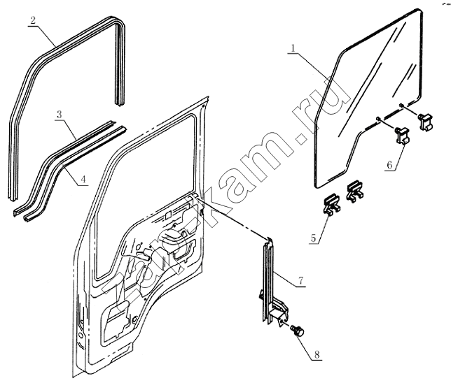 Схема/чертеж: 6103E0 Door window / JAC Motors HFC 1020K-D126