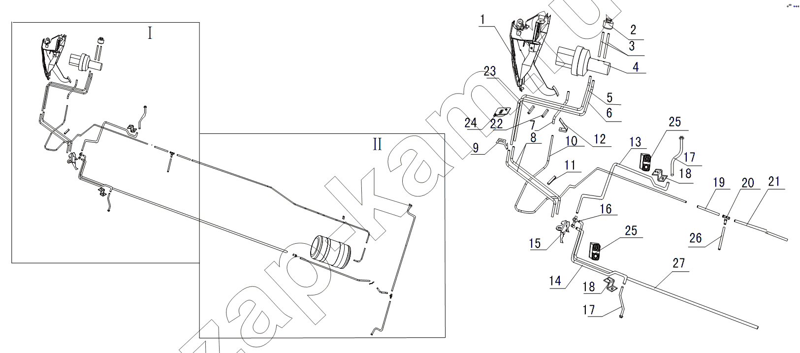 Схема/чертеж: 3506D4JC Brake pipe system / JAC Motors HFC 1020KR-D127