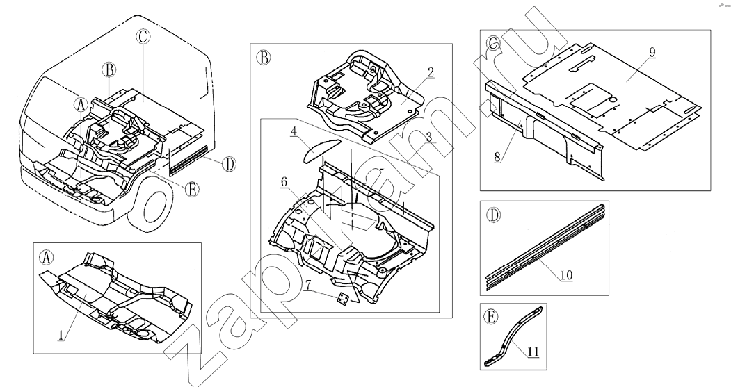 Схема/чертеж: 5109D501 Cab carpet / JAC Motors HFC 1020KR-D127