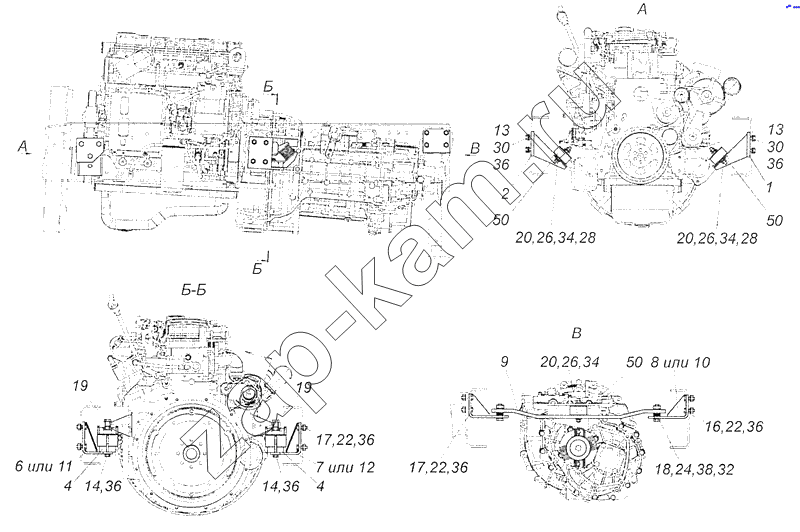Схема/чертеж: 4308-1001005-13 Установка силового агрегата / КамАЗ 4308 (Евро 3)