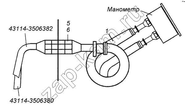 Схема/чертеж: Установка трубопроводов к манометру 43114-3830001 / КамАЗ 4308