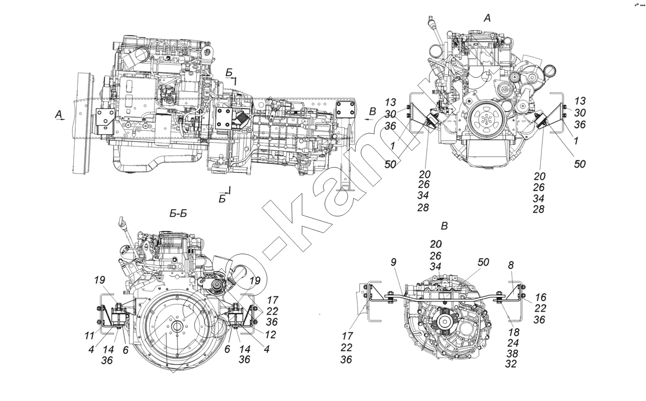 Схема/чертеж: 4308-1001005-70 Установка силового агрегата / КамАЗ 4308-H3