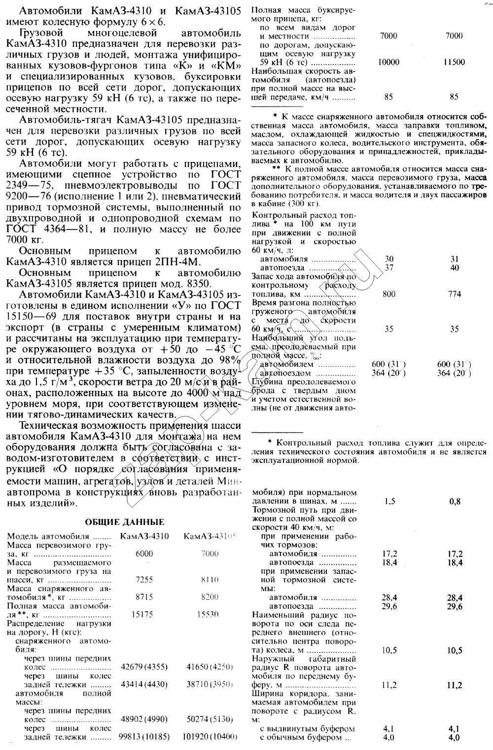 Схема/чертеж: Техническая характеристика / КамАЗ 4310