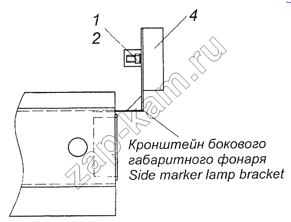 Схема/чертеж: 43255-3731001 Установка боковых габаритных фонарей / КамАЗ 43255 (Евро-2)
