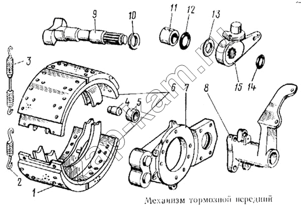 Схема/чертеж: Механизм тормозной передний / КамАЗ 5315