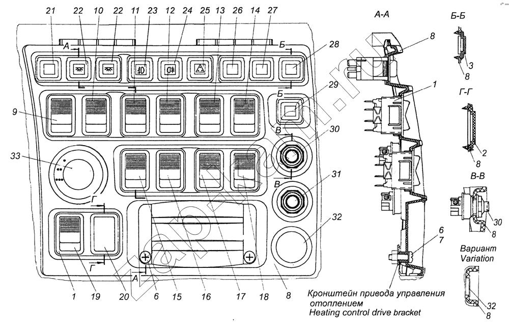Схема/чертеж: 65116-3710001-30 Установка выключателей / КамАЗ 6460 (Евро 4)