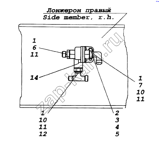 Схема/чертеж: Установка клапана двухмагистрального / КамАЗ 6522