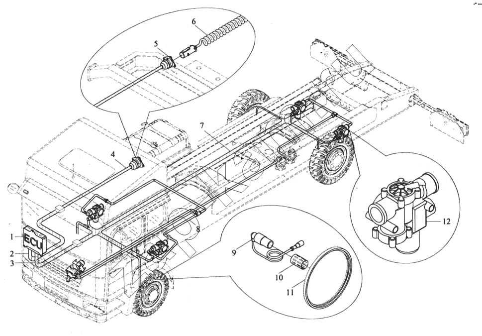 Схема/чертеж: Система ABS для грузовиков (4x2) / Shaanxi MAN-F2000 (SX3254JS384)