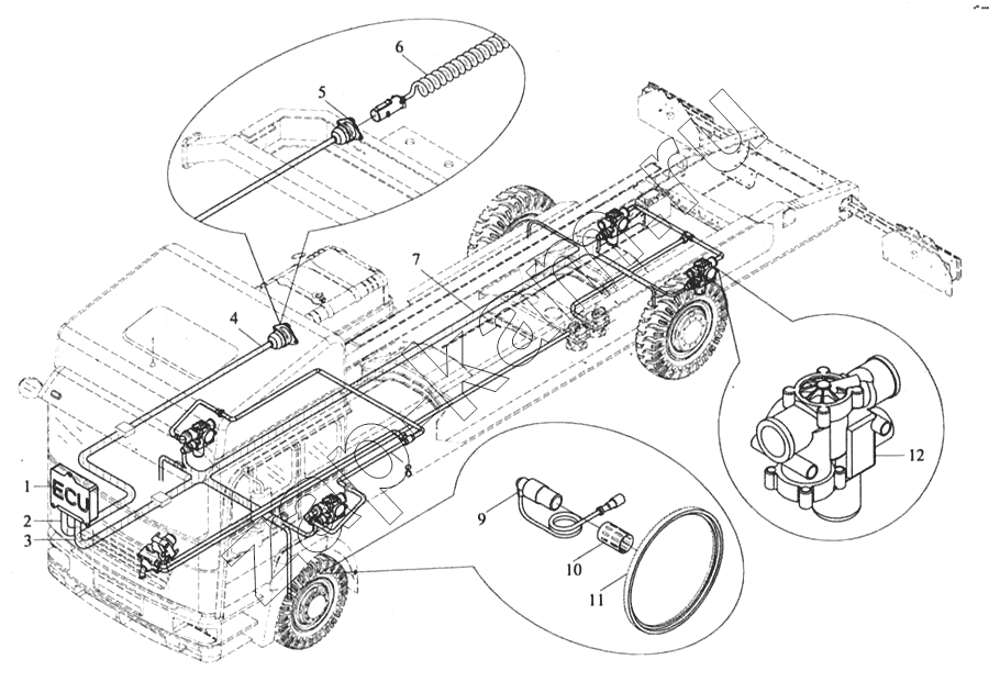 Схема/чертеж: Система ABS для грузовиков (6x4) / Shaanxi MAN-F2000 (SX3254JS384)
