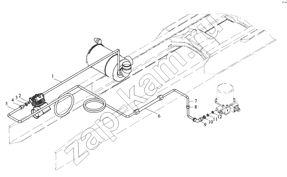Схема/чертеж: Пневмопроводы воздушного компрессора / Shaanxi MAN-F2000 (SX3254JS384)