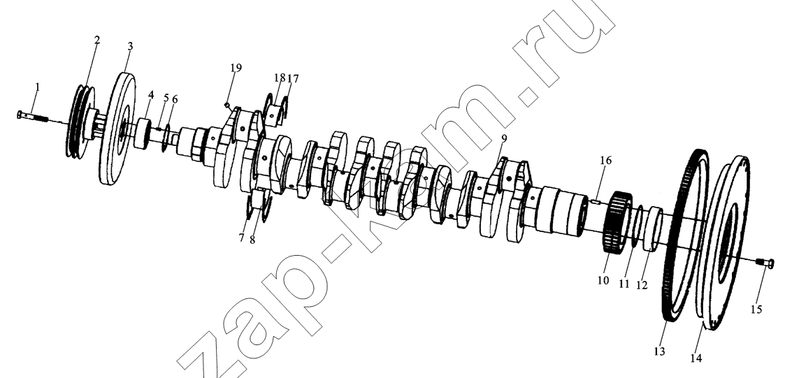 Схема/чертеж: M3400-1005000 CRANKSHAFT AND FLYWHEEL / Shaanxi MAN-F2000 (SX3254JS384)