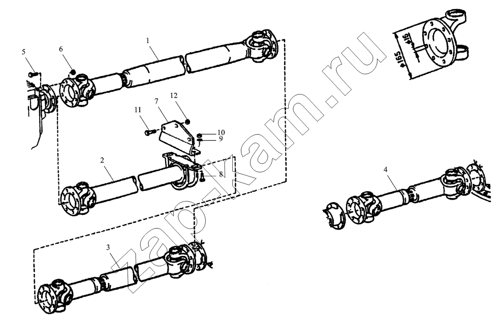 Схема/чертеж: Валы кардана в сборе / Shaanxi MAN-F2000 (SX3254JS384)