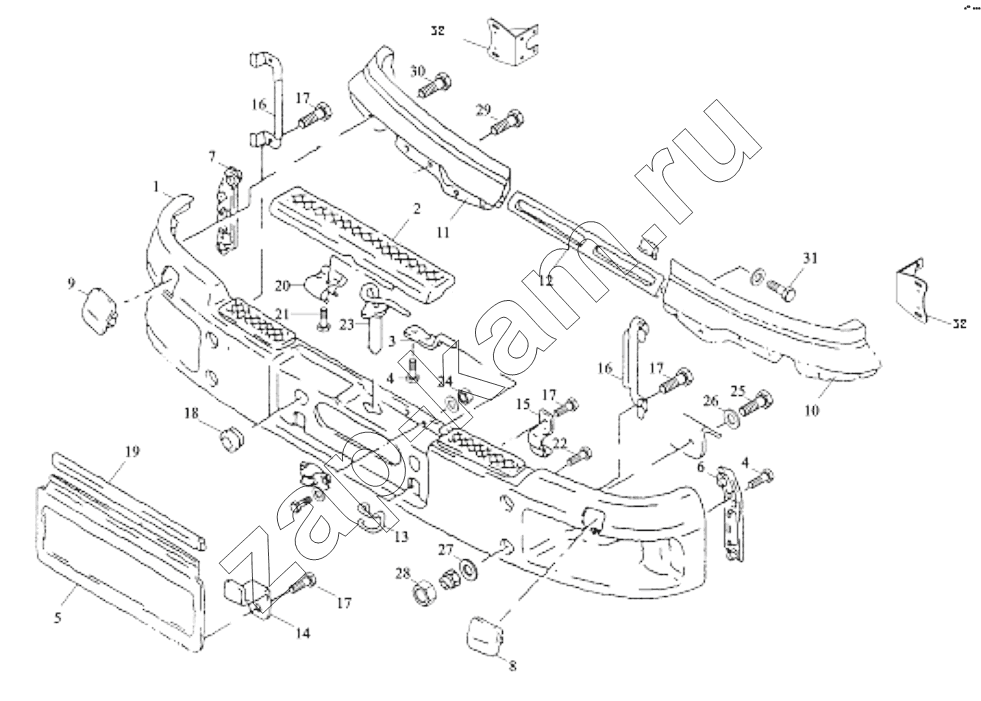 Схема/чертеж: BUMPER AND FRONT BRACKET / Shaanxi Shacman SX3255DR385