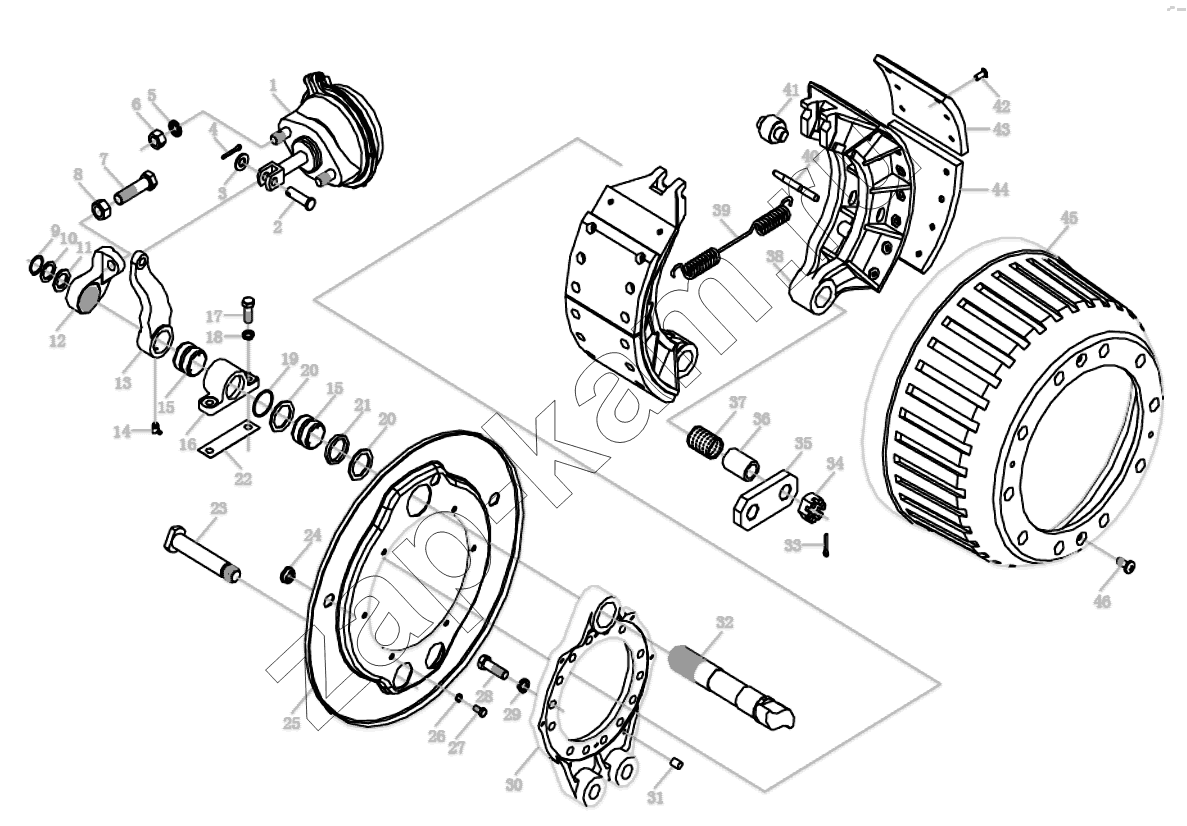 Схема/чертеж: FRONT AXLE BRAKING / Shaanxi Shacman SX3255DR385