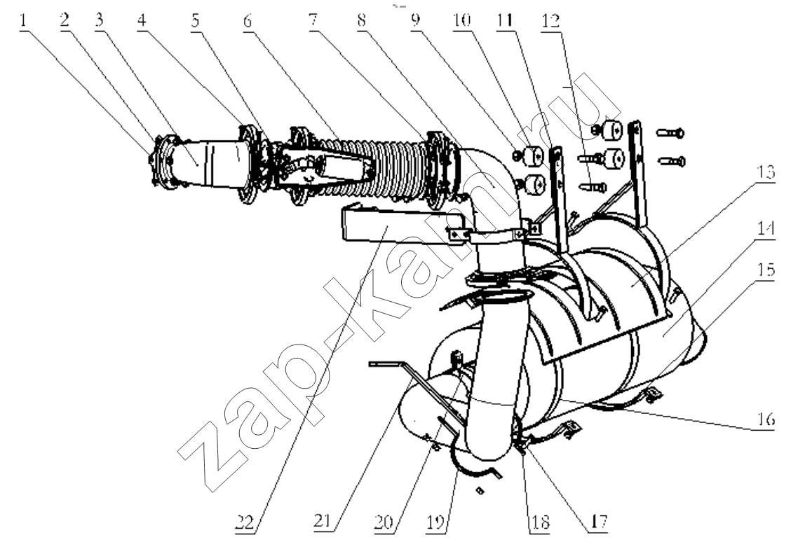 Схема/чертеж: EXHAUSTING AND MUFFLER DC93259540210 (WP10) / Shaanxi Shacman F2000