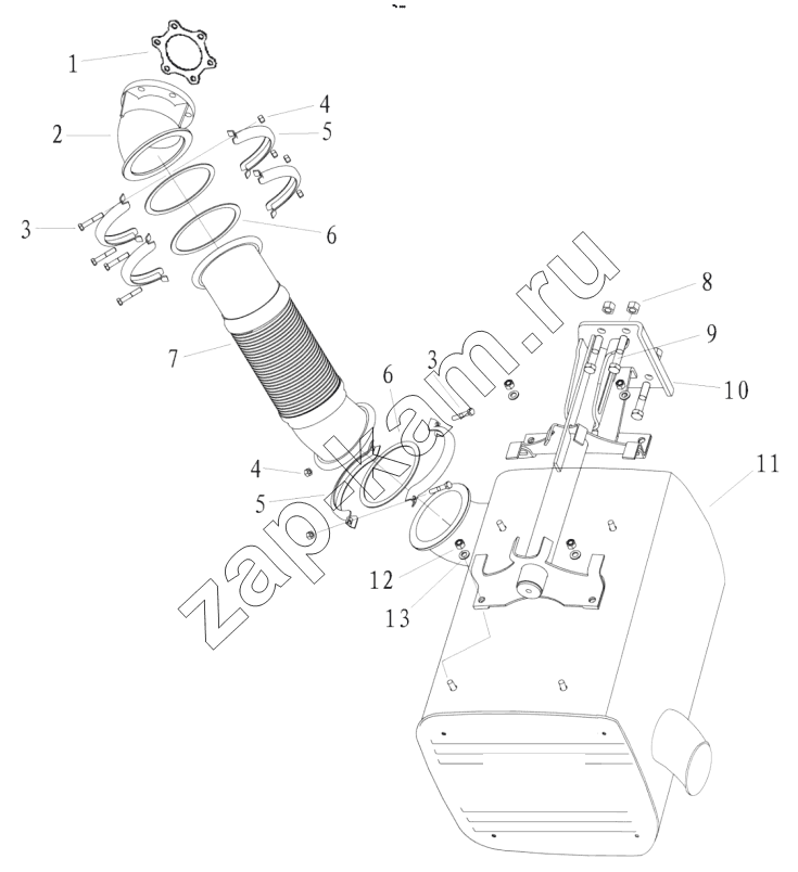 Схема/чертеж: EXHAUSTING AND MUFFLER F2000 (WD12) / Shaanxi Shacman F3000