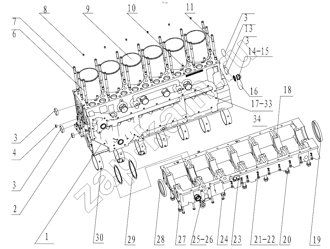 Схема/чертеж: A COMBINED ENGINE BODY GRP100010599 / Shaanxi Shacman F2000