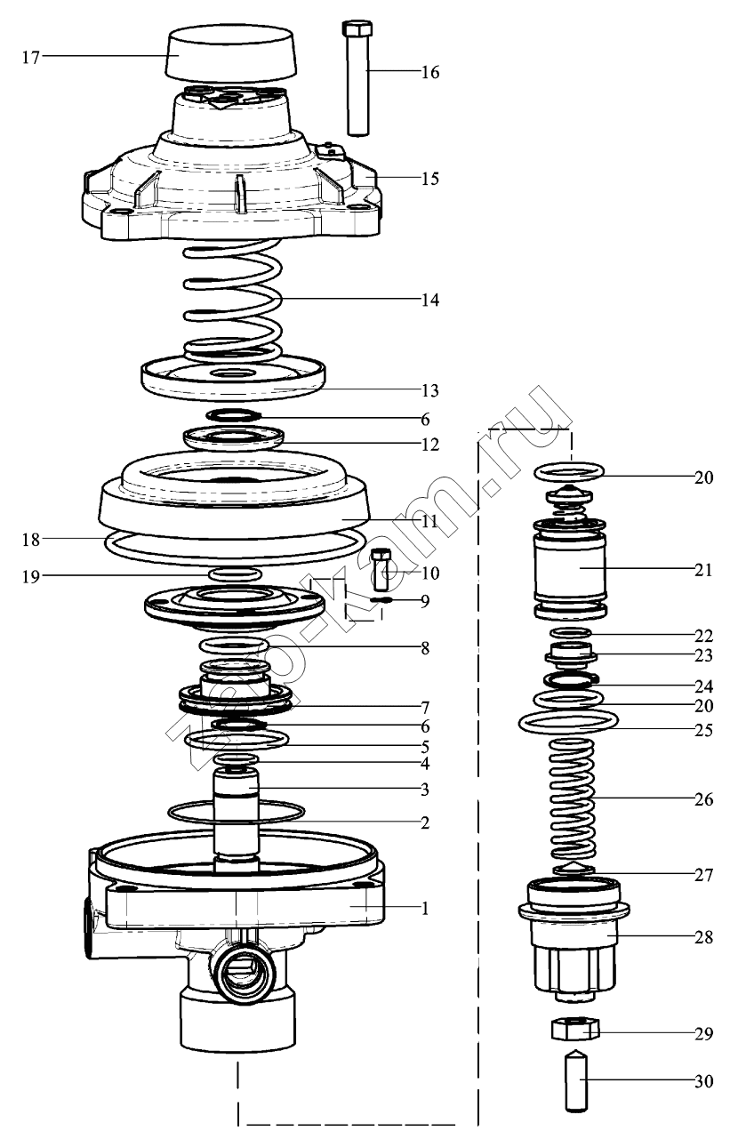 Схема/чертеж: CONTROL VALVE, TRAILER BRAKE / Shaanxi Shacman F2000