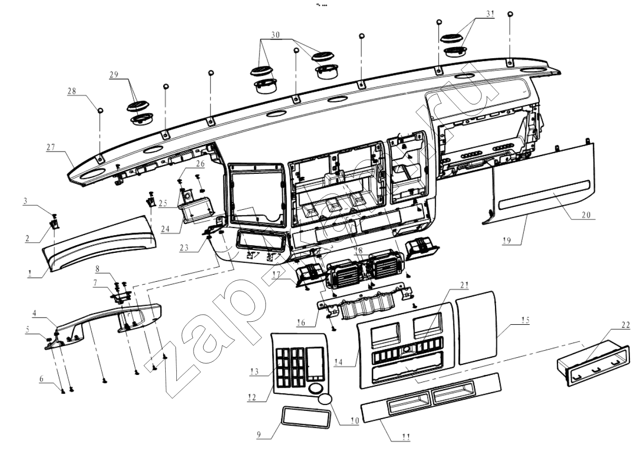 Схема/чертеж: DASHBOARD (10 INTERIOR) / Shaanxi Shacman F2000