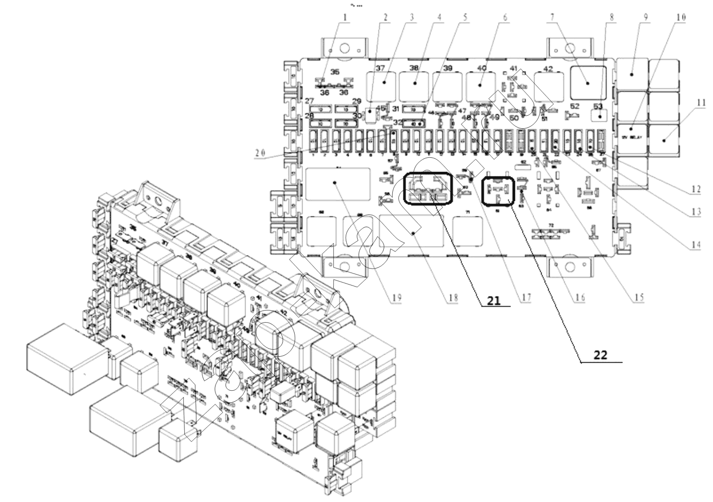 Схема/чертеж: CENTRAL ELECTRICAL DEVICE BOARD / Shaanxi Shacman F2000