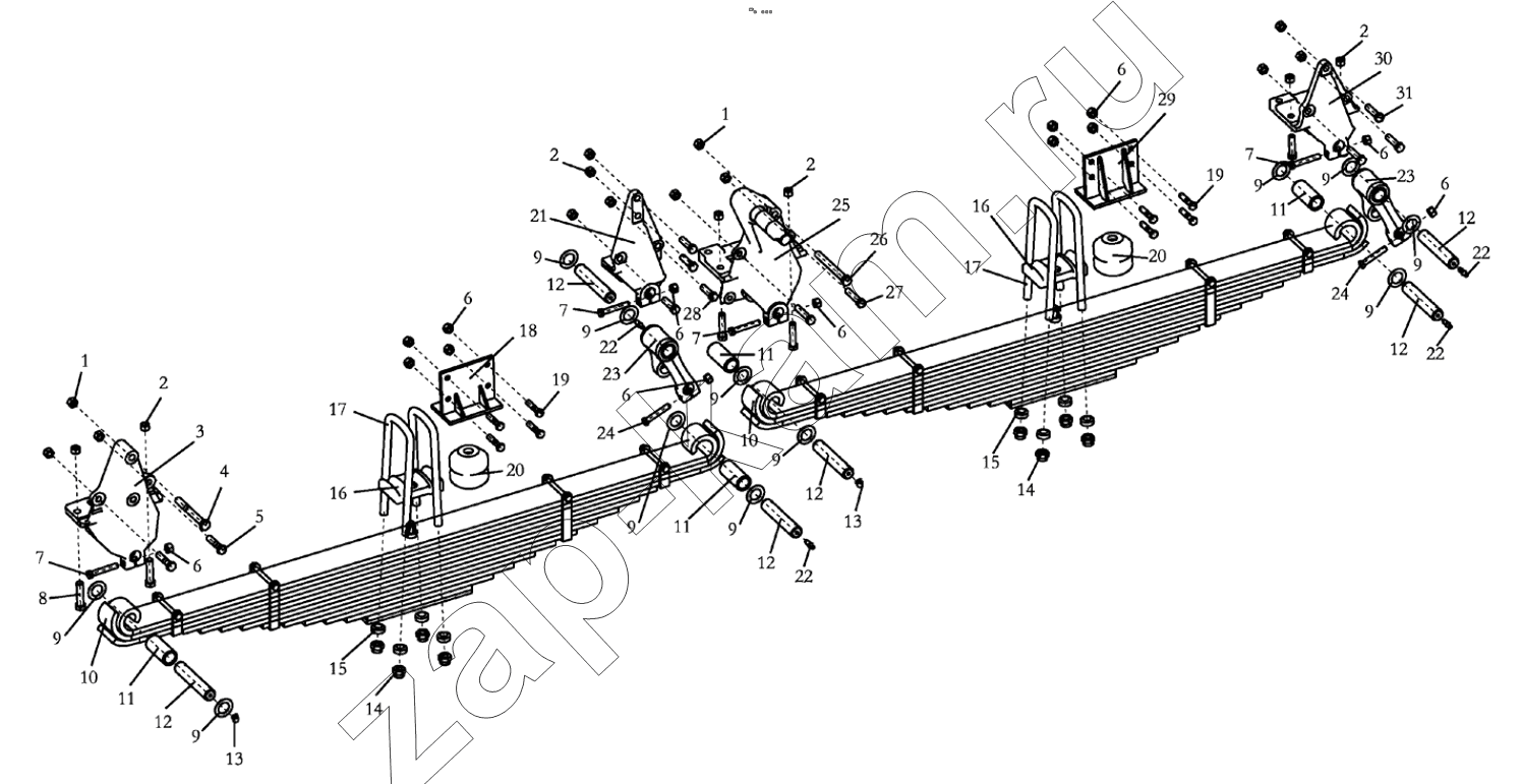 Схема/чертеж: FRONT SUSPENSION (DC93319690501) DUMP TRUCK 8X4 / Shaanxi Shacman F3000