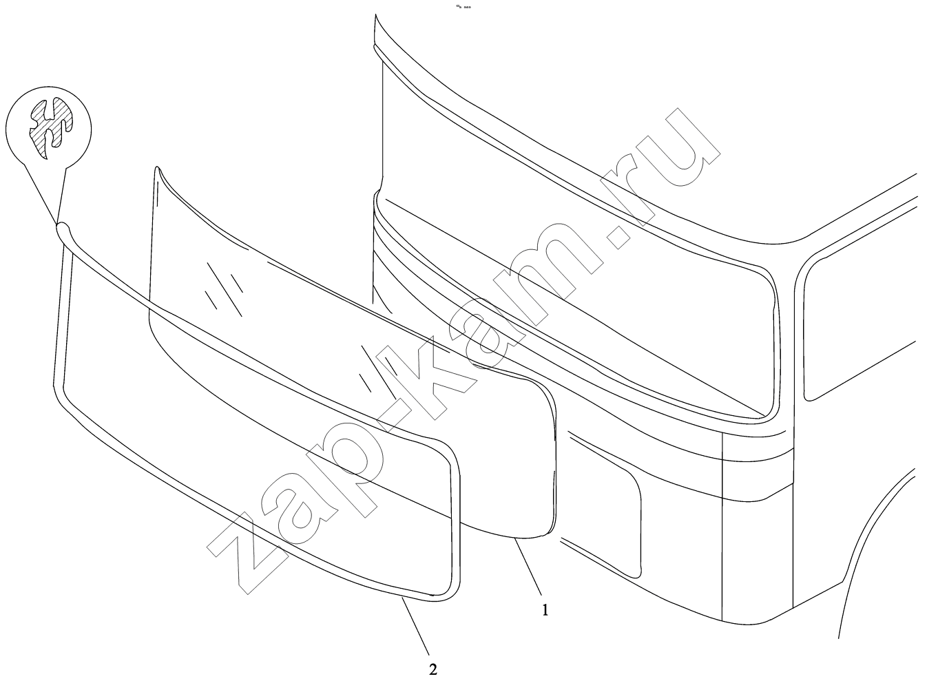 Схема/чертеж: FRONT WINDSHIELD GLASS ASSEMBLY / Shaanxi Shacman F3000