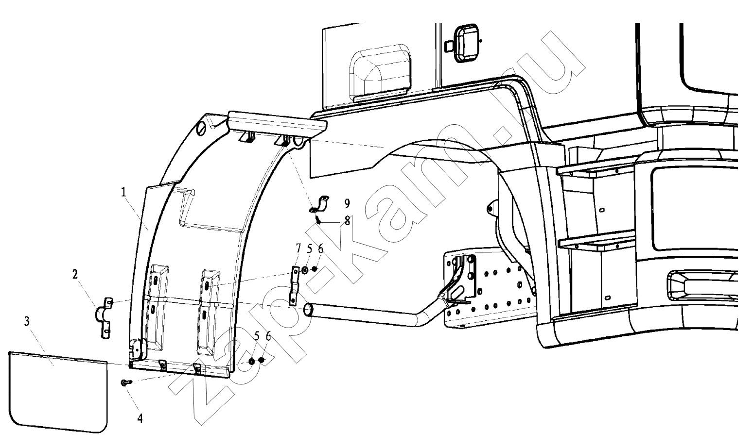 Схема/чертеж: FENDER RIGHT BEHIND CAB / Shaanxi Shacman F2000