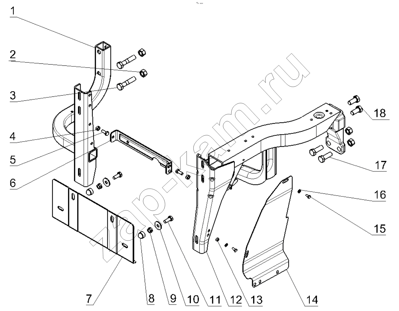 Схема/чертеж: LEFT FOOT PANEL BRACKET / Shaanxi Shacman F2000