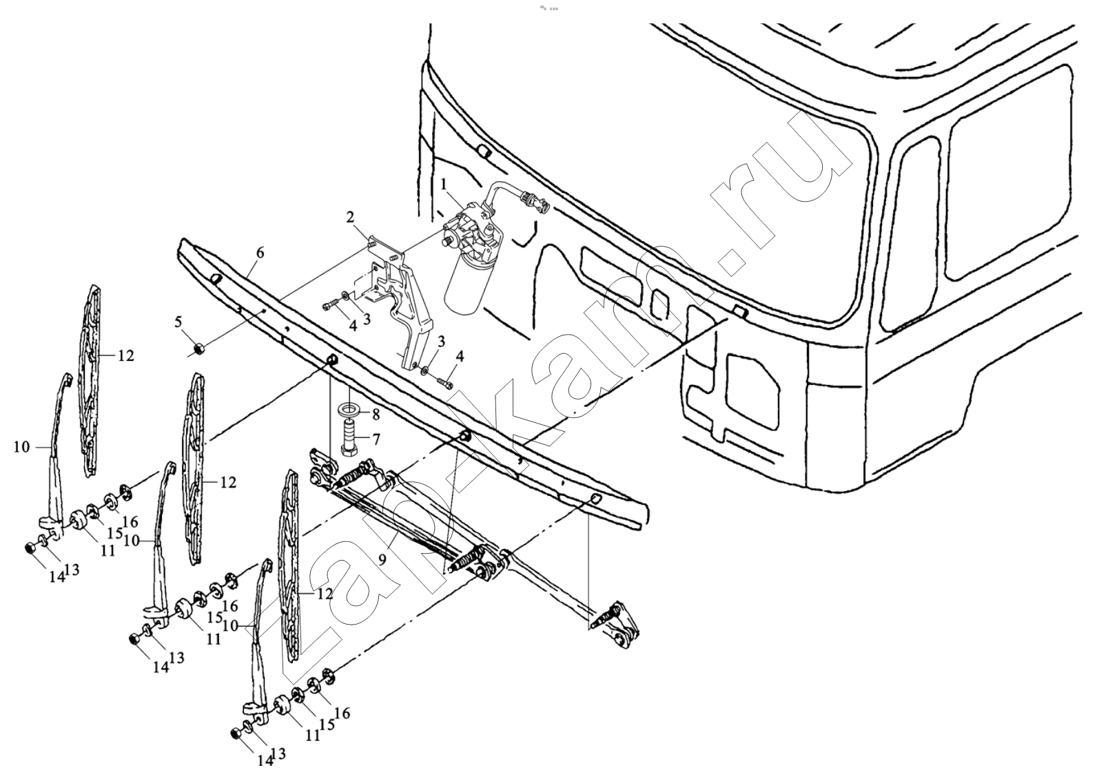 Схема/чертеж: WIPER SYSTEM / Shaanxi Shacman F3000