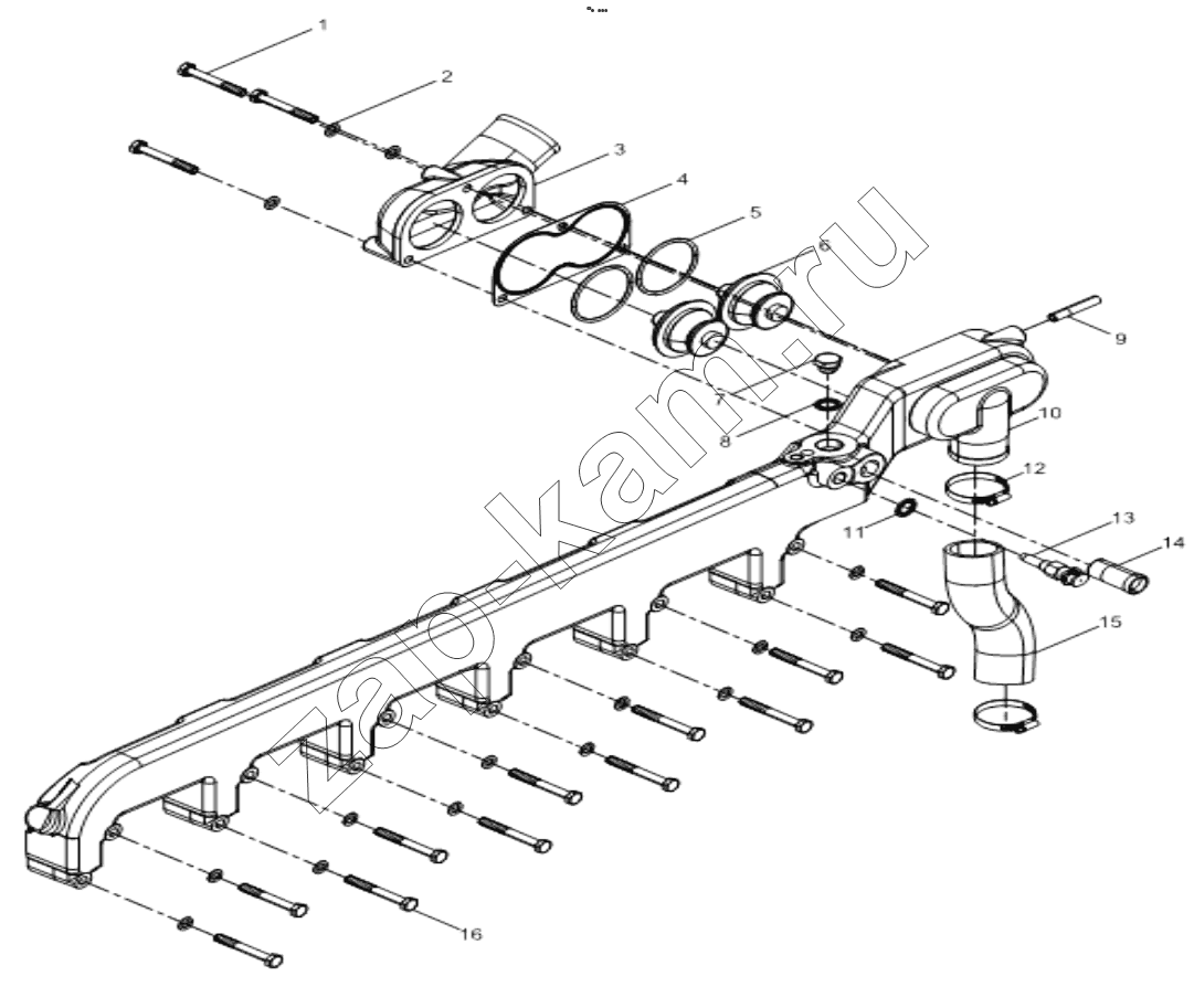 Схема/чертеж: WATER OUTLET PIPE GROUP (02) / Shaanxi Shacman F2000