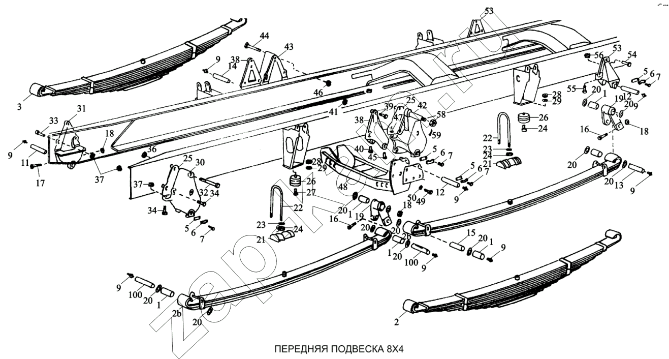 Схема/чертеж: Подвеска передняя 8x4 / Shaanxi SX-3255-DR 3804B 6х4
