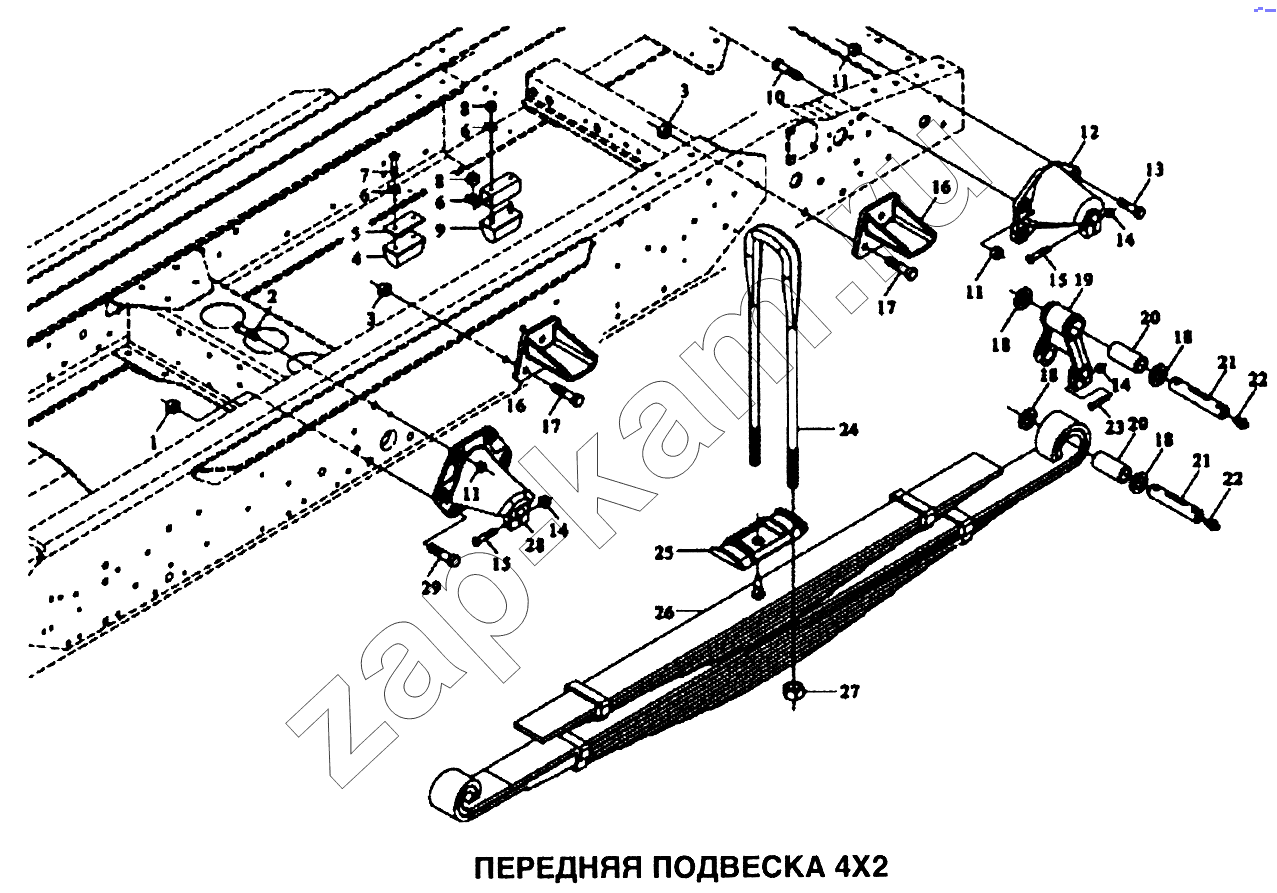 Схема/чертеж: Подвеска передняя 4x2 / Shaanxi SX-3255-DR 3804B 6х4