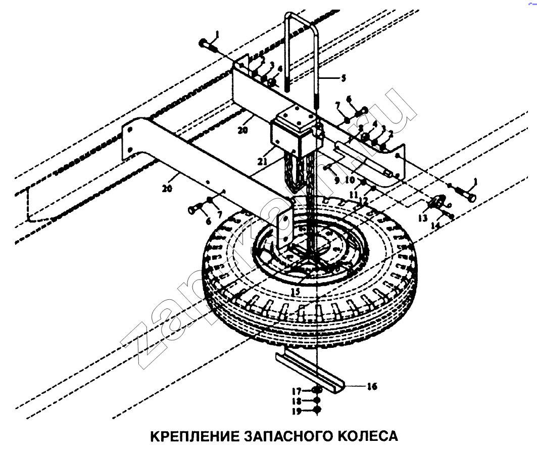 Схема/чертеж: Крепление запасного колеса / Shaanxi SX-3255-DR 3804B 6х4
