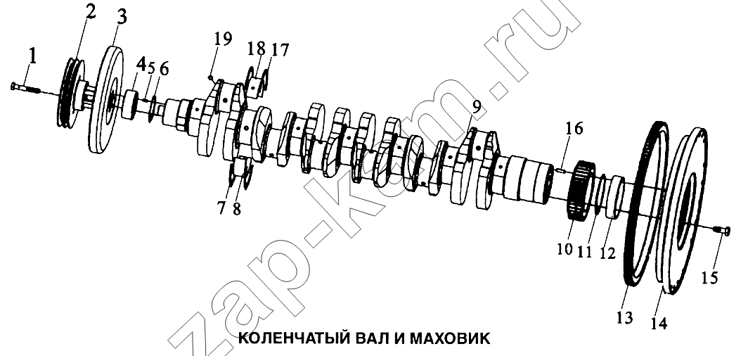 Схема/чертеж: Вал коленчатый и маховик / Shaanxi SX-3255-DR 3804B 6х4