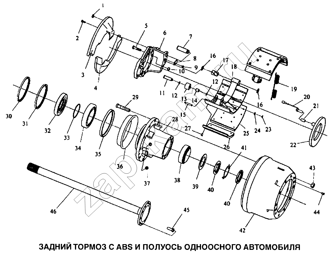 Схема/чертеж: Тормоз задний с ABS и полуось одноосного автомобиля / Shaanxi SX-3255-DR 3804B 6х4