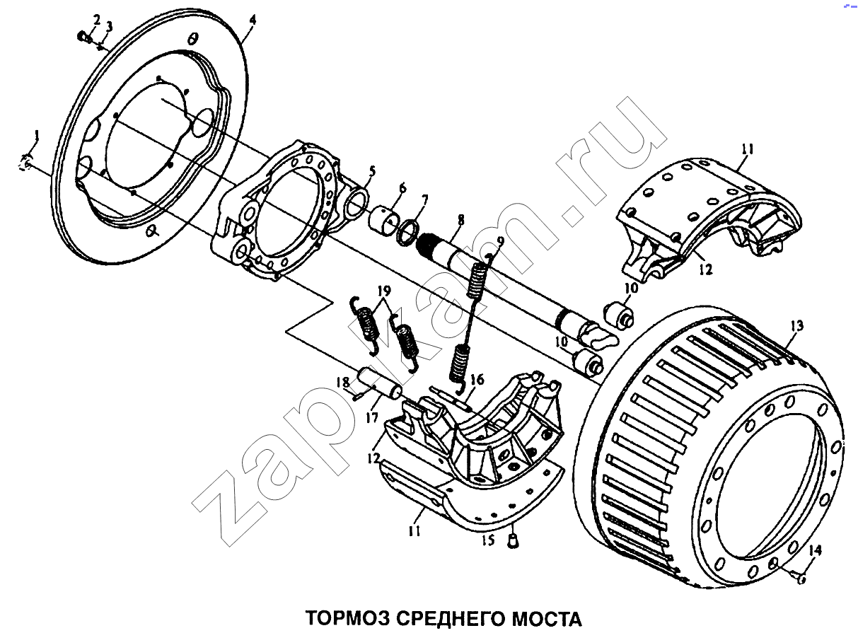 Схема/чертеж: Тормоз среднего моста / Shaanxi SX-3255-DR 3804B 6х4