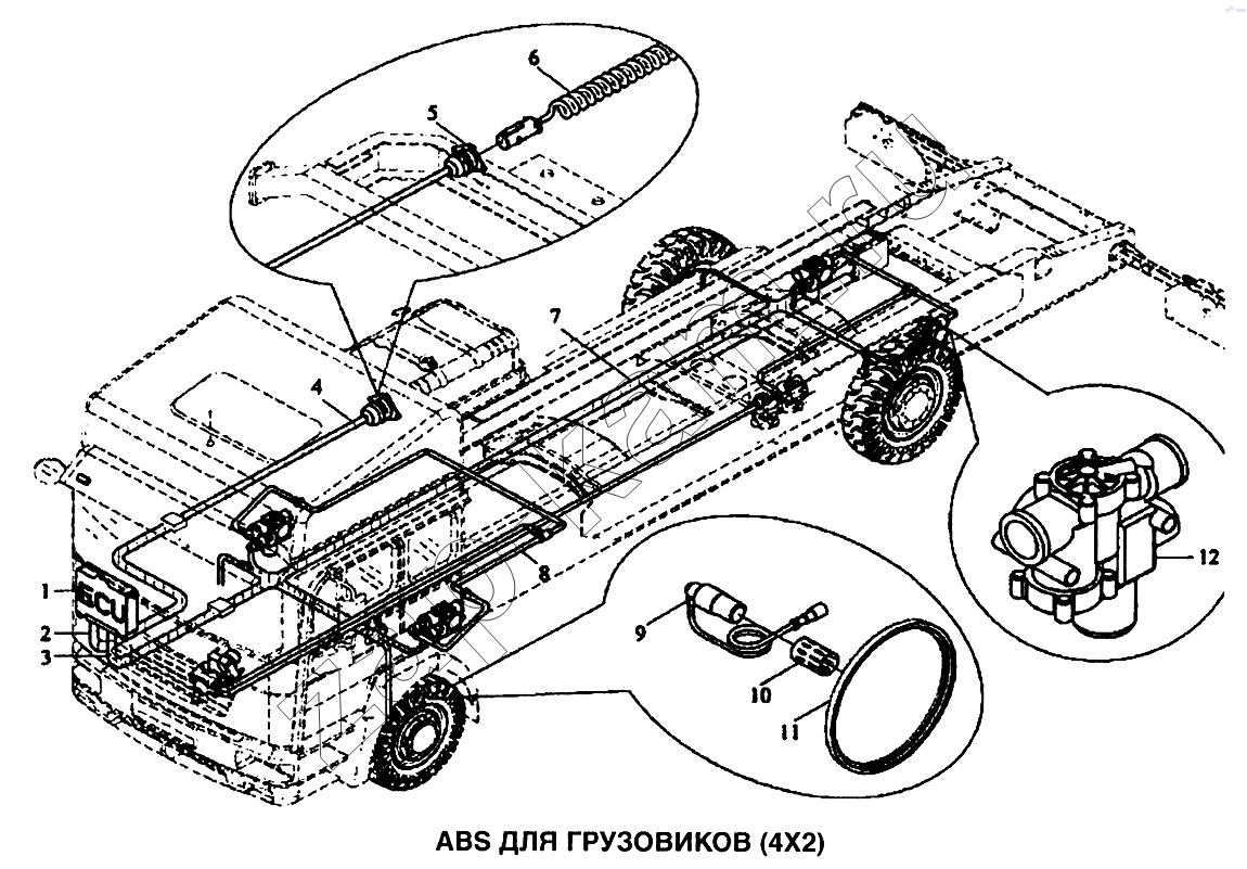 Схема/чертеж: ABS для грузовиков 4x2 / Shaanxi SX-3255-DR 3804B 6х4
