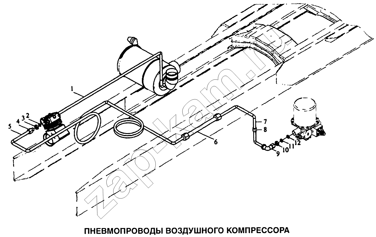 Схема/чертеж: Пневмопроводы воздушного компрессора / Shaanxi SX-3255-DR 3804B 6х4