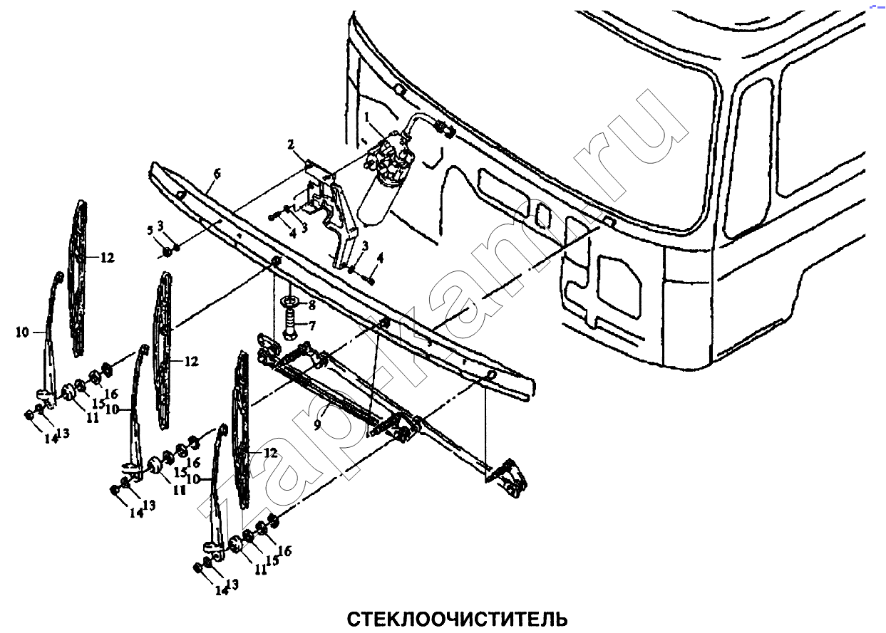 Схема/чертеж: Стеклоочиститель / Shaanxi SX-3255-DR 3804B 6х4