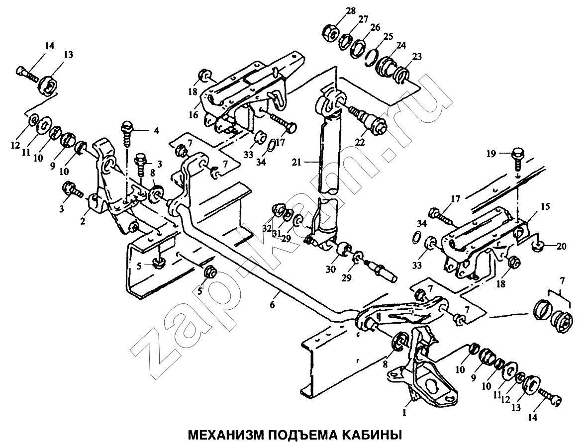 Схема/чертеж: Механизм подъема кабины / Shaanxi SX-3255-DR 3804B 6х4