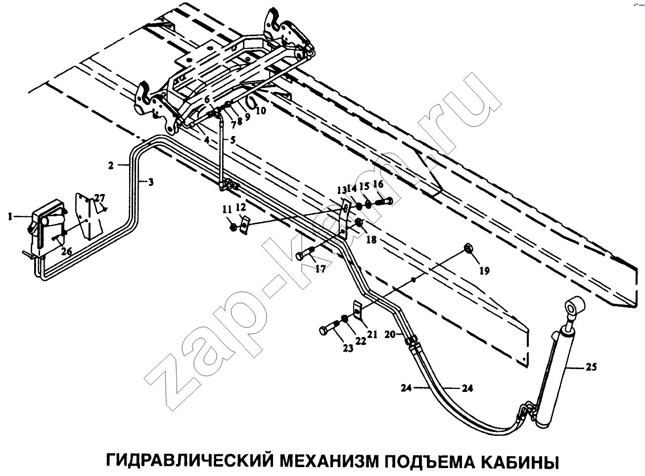 Схема/чертеж: Механизм гидравлический подъема кабины / Shaanxi SX-3255-DR 3804B 6х4