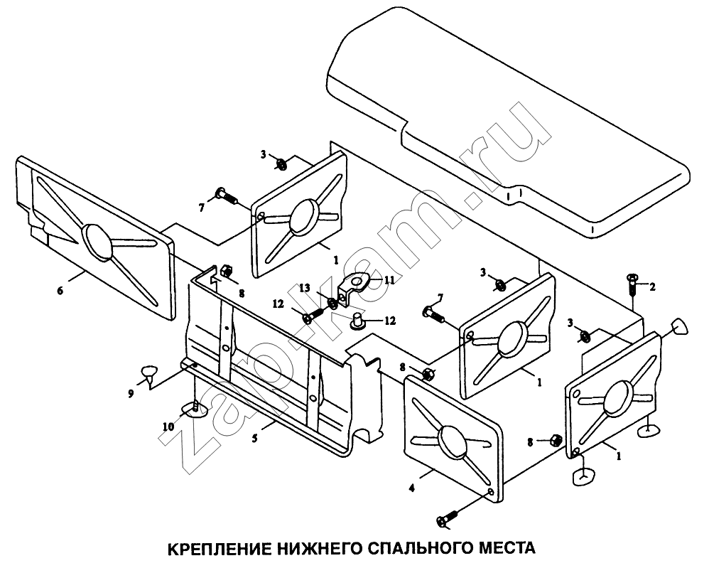 Схема/чертеж: Крепление нижнего спального места / Shaanxi SX-3255-DR 3804B 6х4
