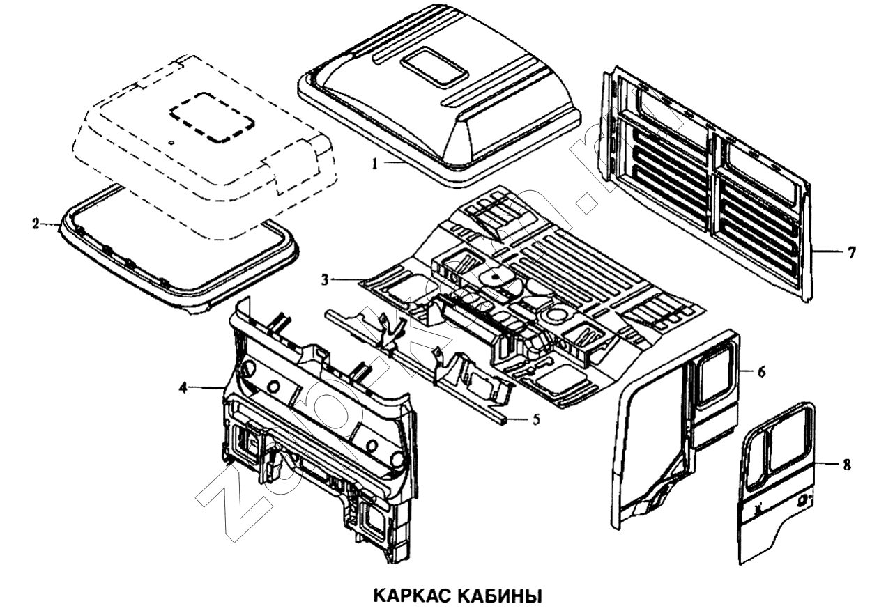 Схема/чертеж: Каркас кабины / Shaanxi SX-3255-DR 3804B 6х4